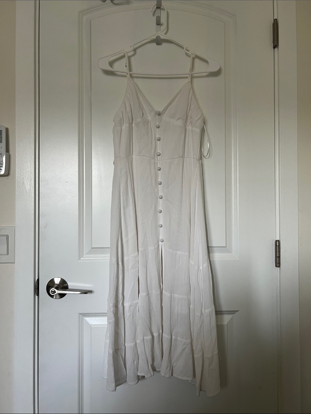 Women's White Button-Front Spaghetti Strap Maxi Dress